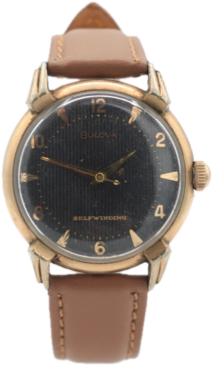 Vintage Bulova Black Tapestry Men's Automatic Wristwatch 10CSC Swiss 10k GF