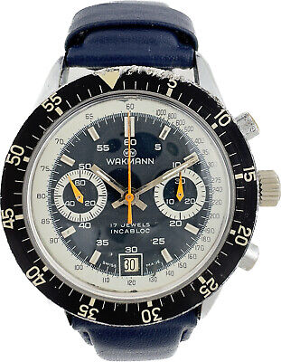 Vintage Wakmann Big Boy 13.36.00 Men Chronograph Watch Valjoux 234 Rare Serviced