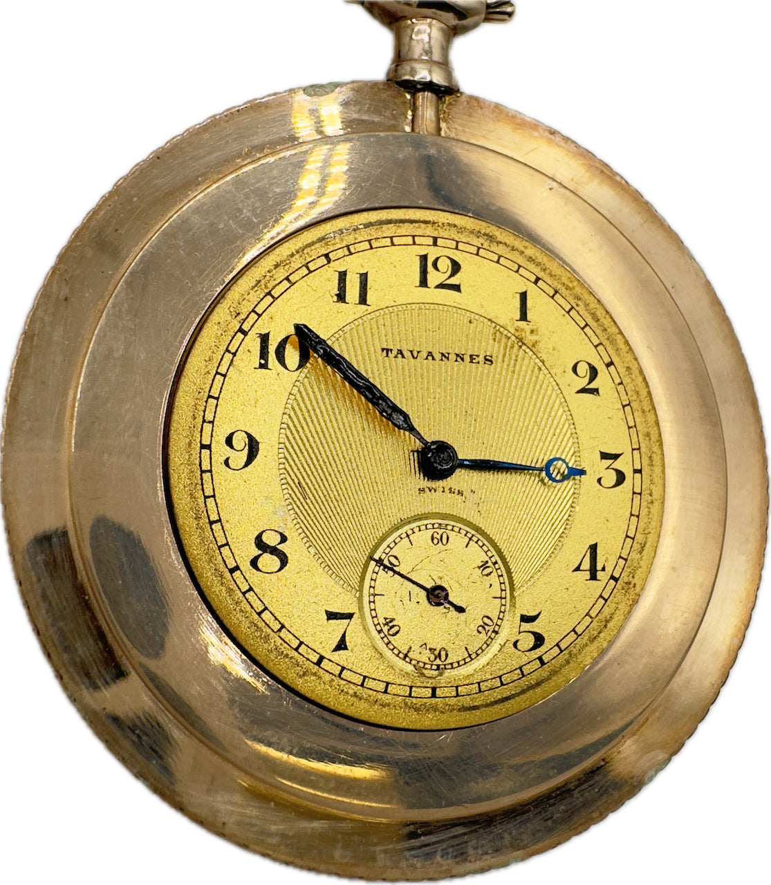 Antique Tavannes Thin Engine Turned Coin Style Case Pocket Watch Gold Filled