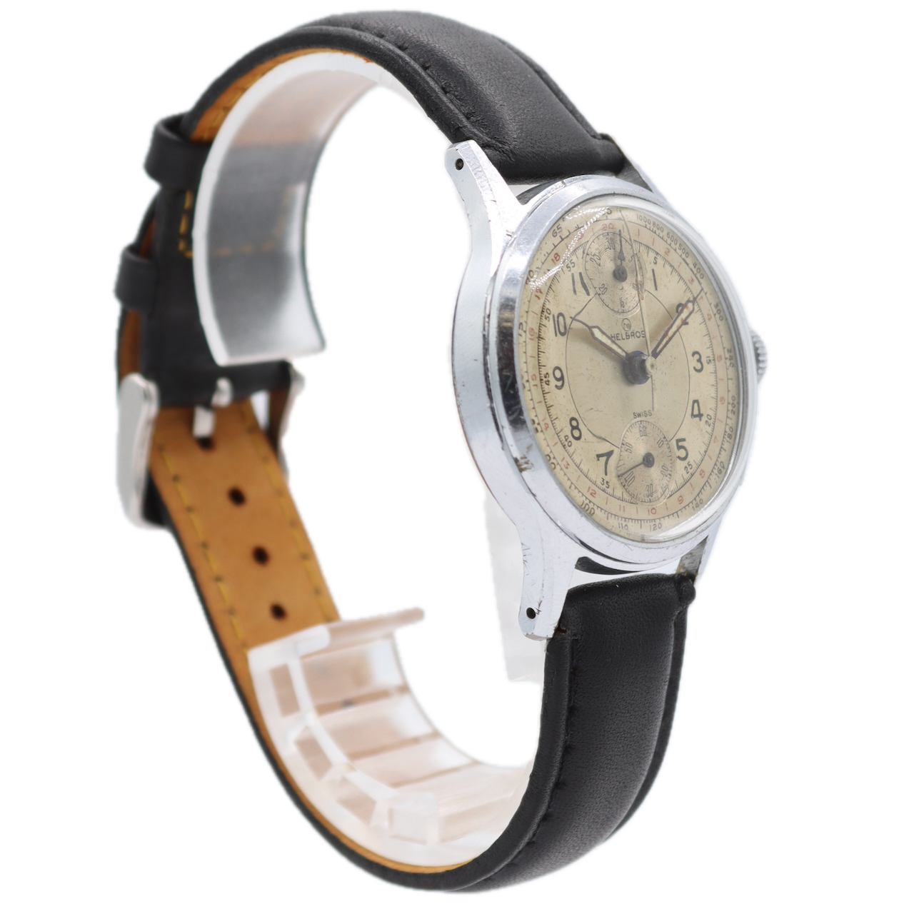 Vintage 35mm Hellbros Bullseye Dial Men's Chronograph Wristwatch Swiss Steel