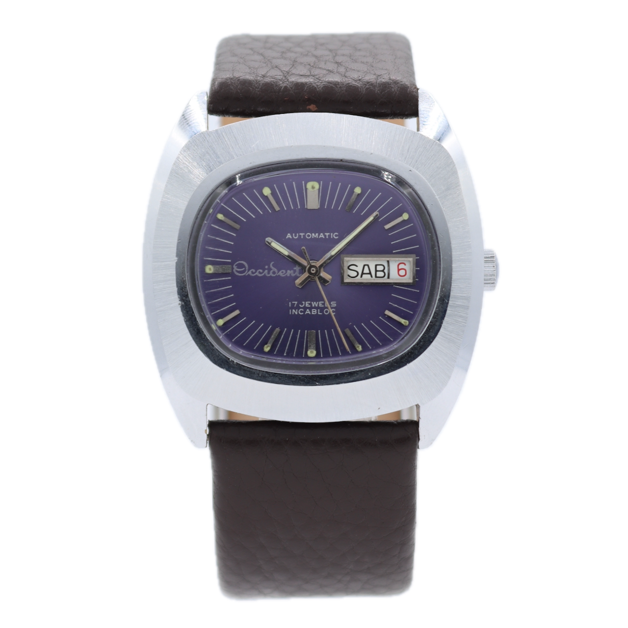 Vintage 39mm Occident Purple Dial 17 Jewel Men's Automatic Wristwatch Forster J