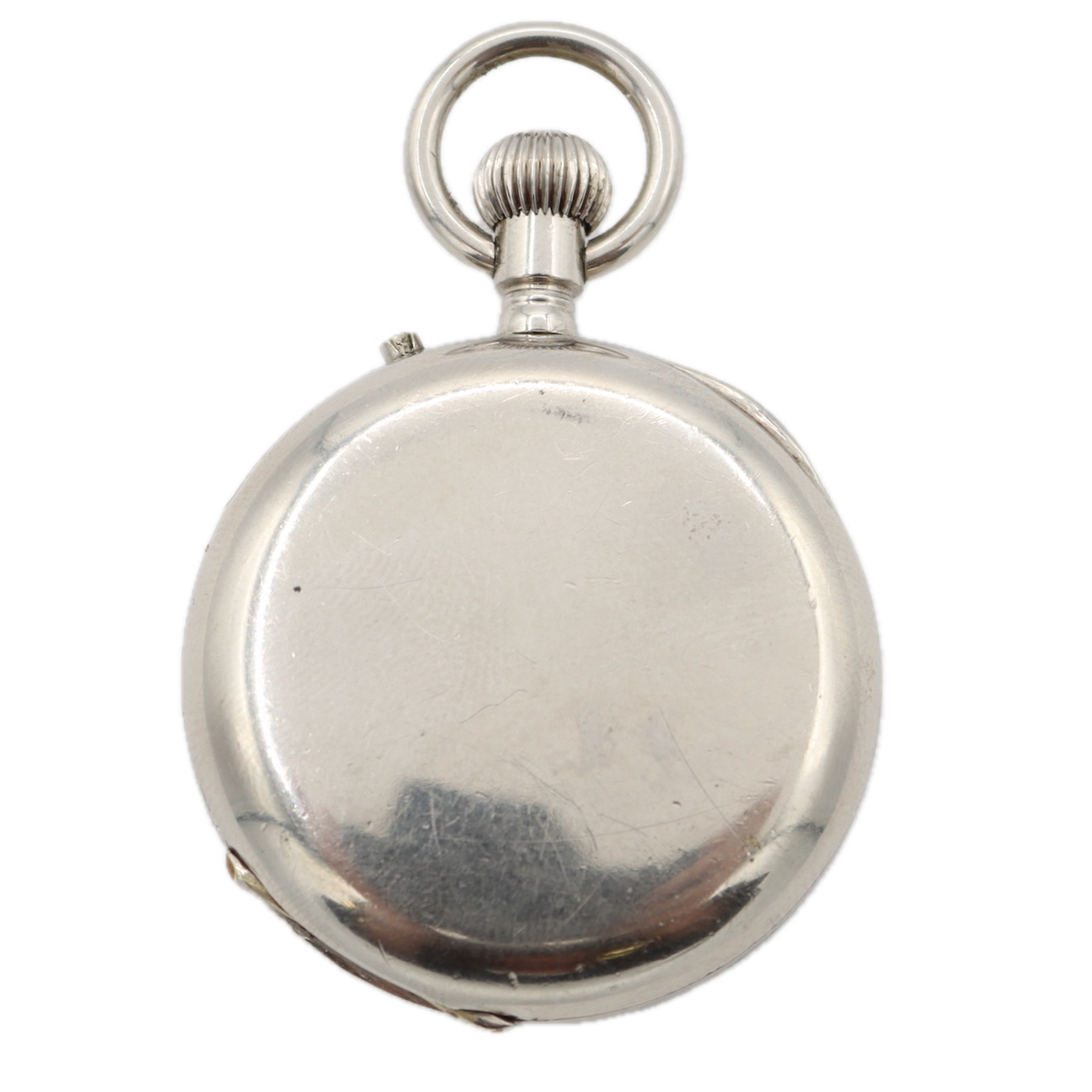 Antique 33mm Unbranded Button Set Mechanical Pocket Watch Chrome Plated Swiss