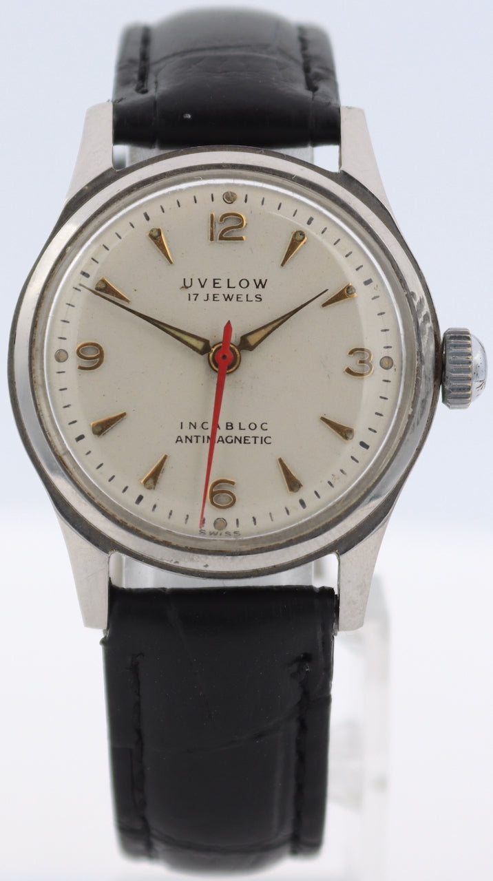 Vintage Uvelow 11.186 White Dial Men's Mechanical Wristwatch Swiss Steel