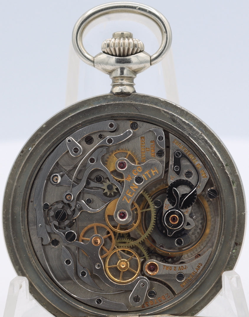 Antique 52.5mm Zenith 17 Jewel Chronograph Pocket Watch Special Test Swiss