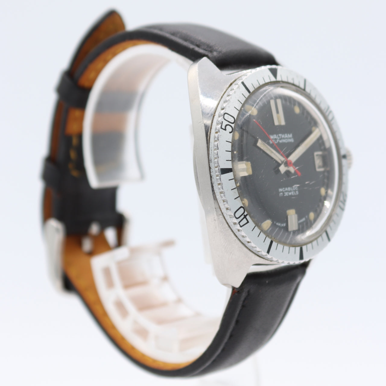 Vintage Waltham B339 Diver Style Men's Automatic Wristwatch Font 90-5 Steel Runs