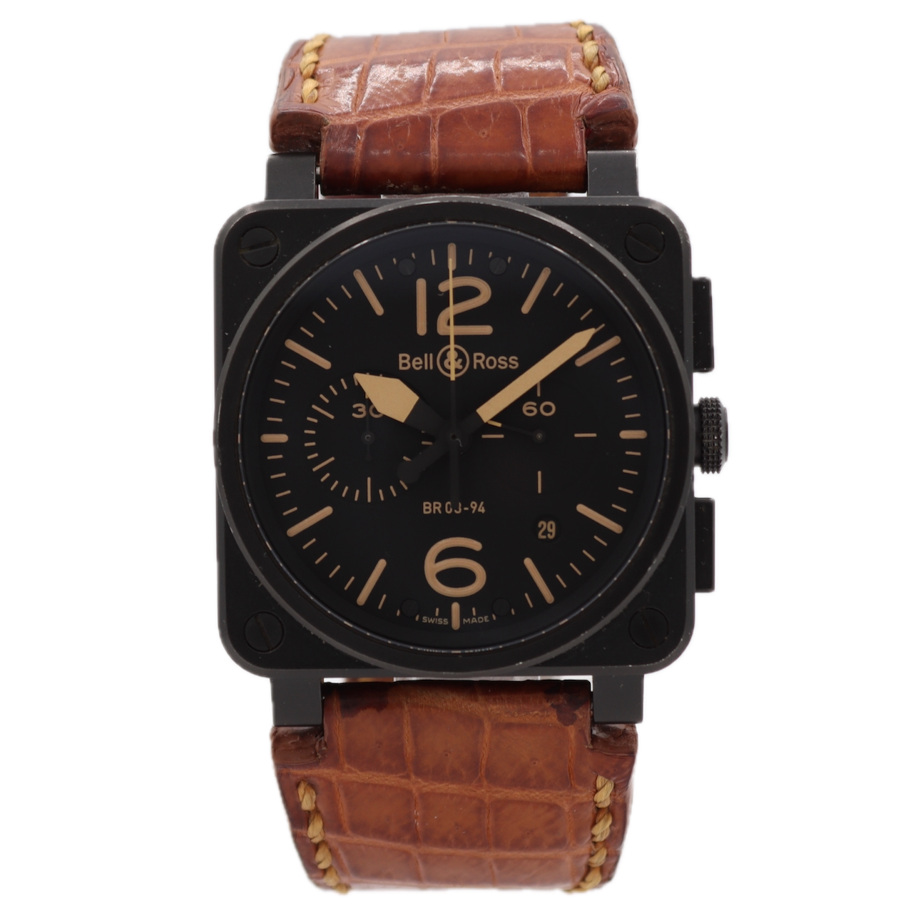 42mm Bell&Ross BR03-94-S-07027 Pilot-Style Men's Chronograph Wristwatch Swiss