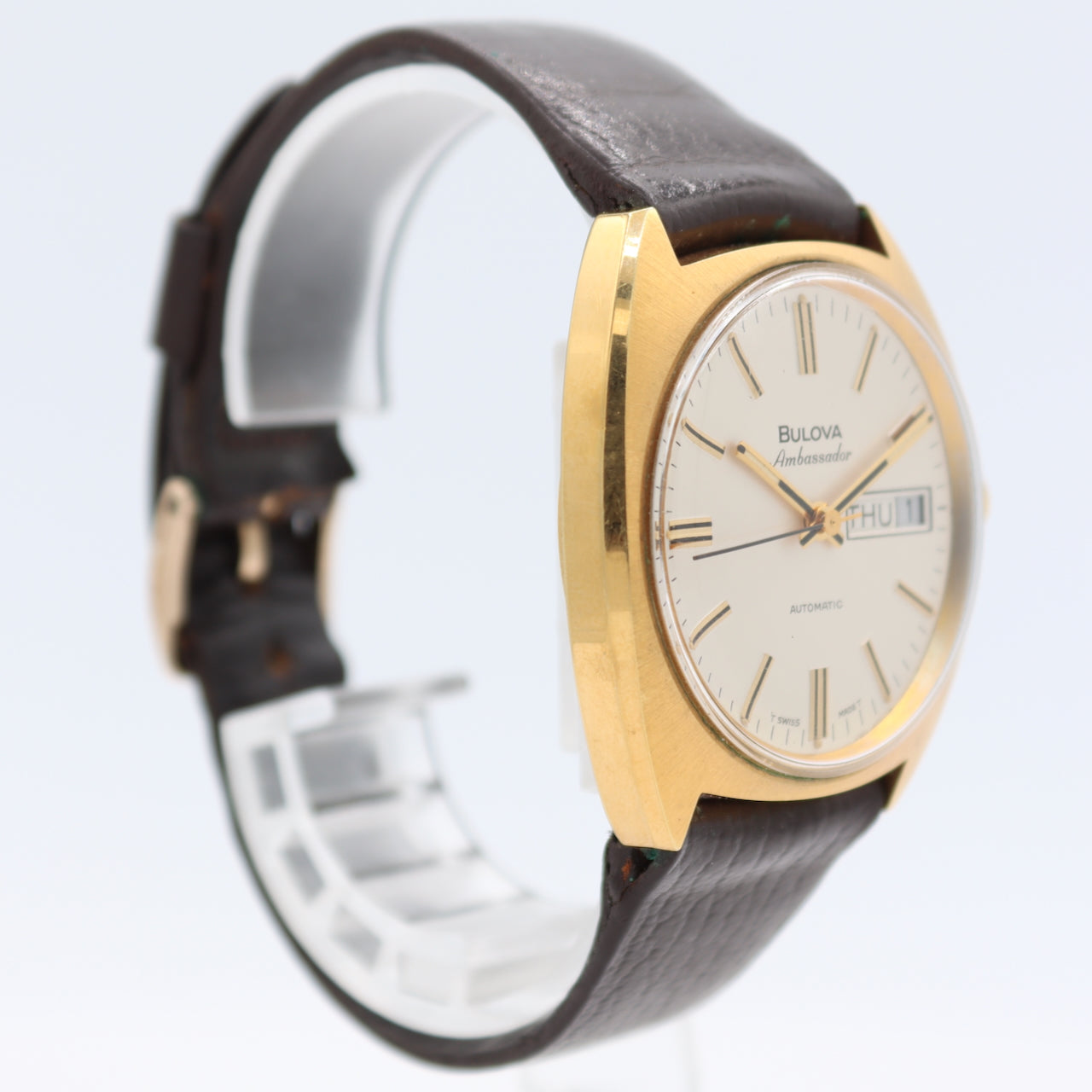 Vintage 36mm 1974 Bulova Ambassador Day Date Men's Automatic Wristwatch Swiss
