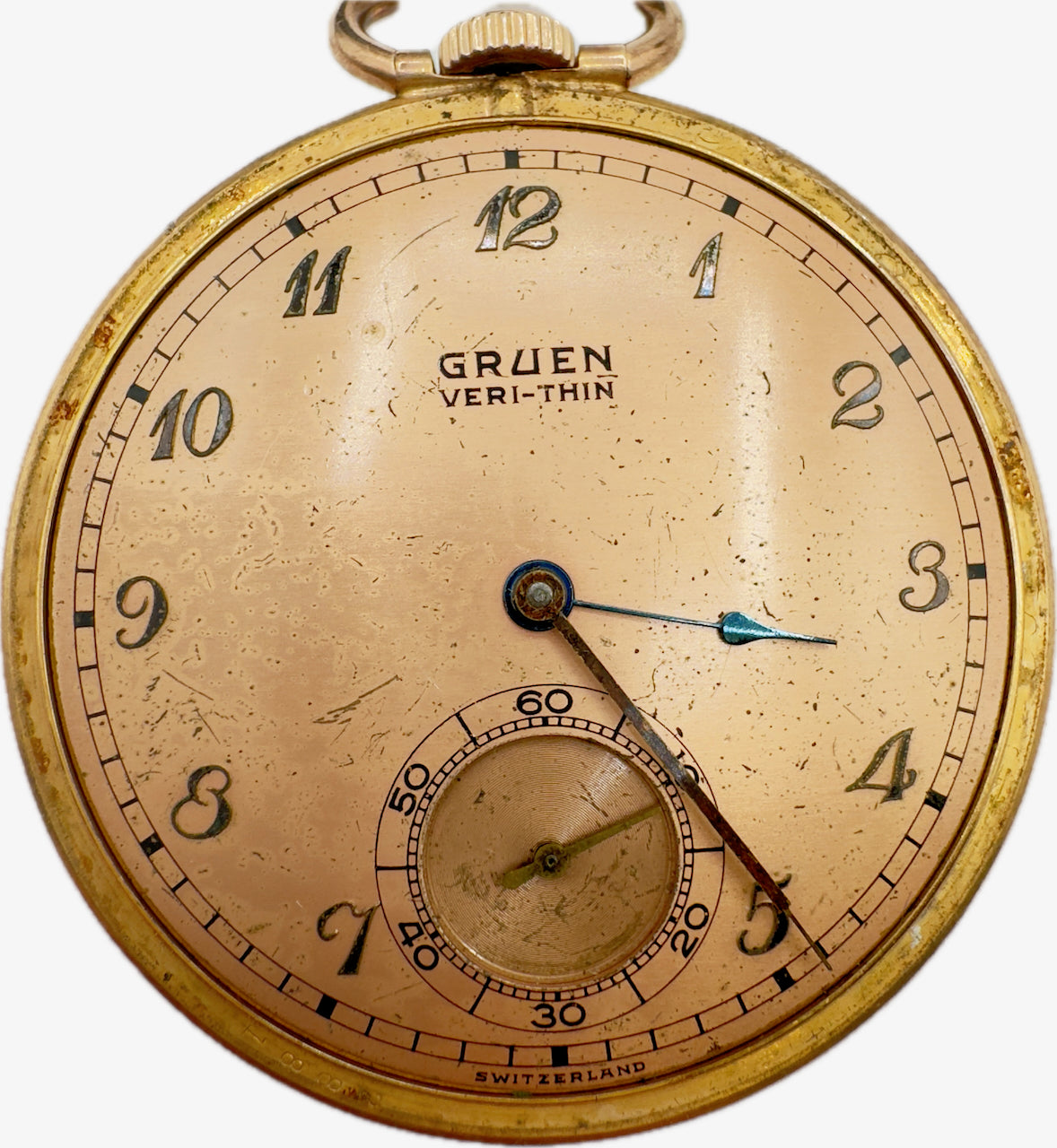 Antique 10S Gruen Two Tone w Salmon Dial Mechanical Pocket Watch Steel & 10k GF