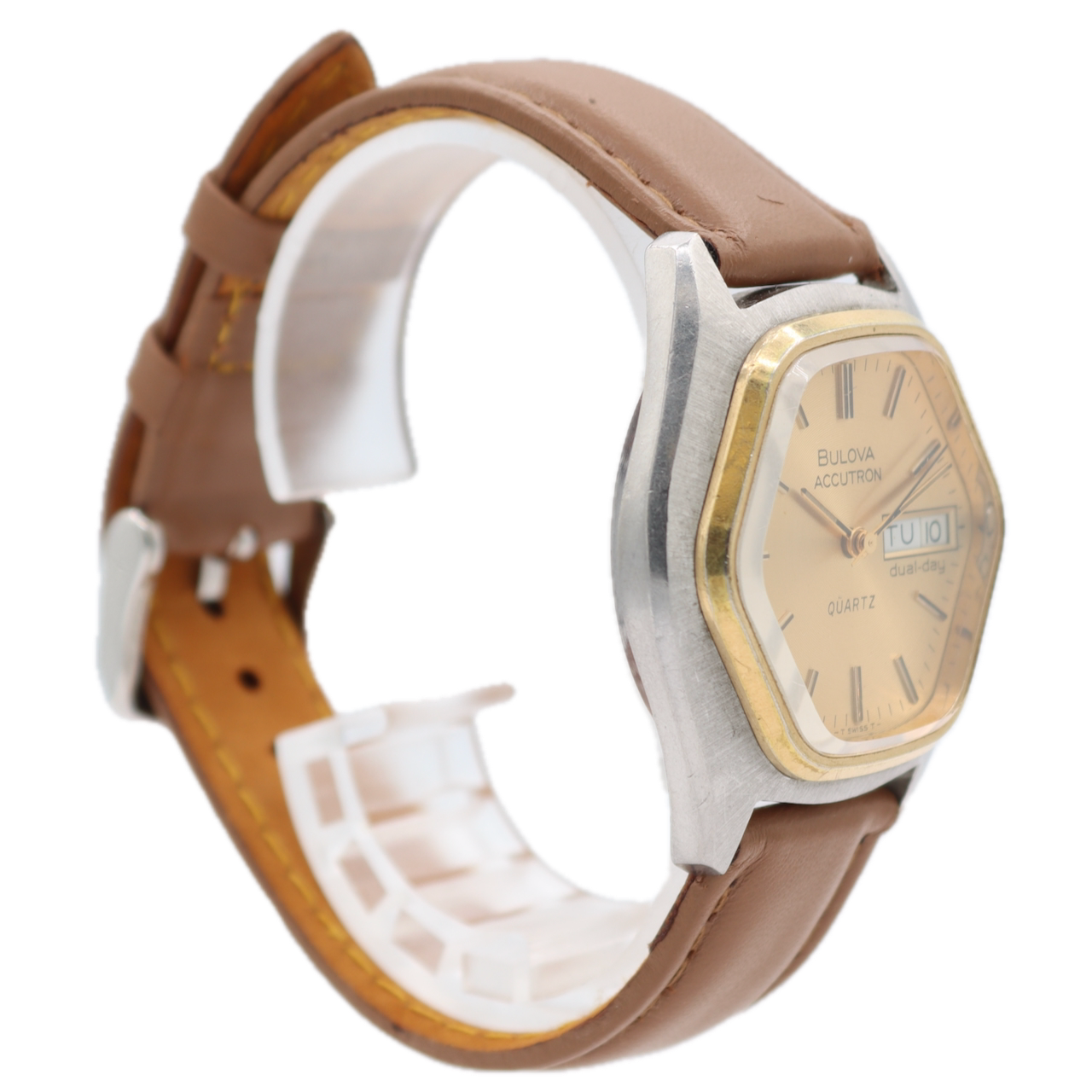 Vintage 1977 Bulova Accutron 954 Dual Day Men's Quartz Wristwatch Swiss Two Tone