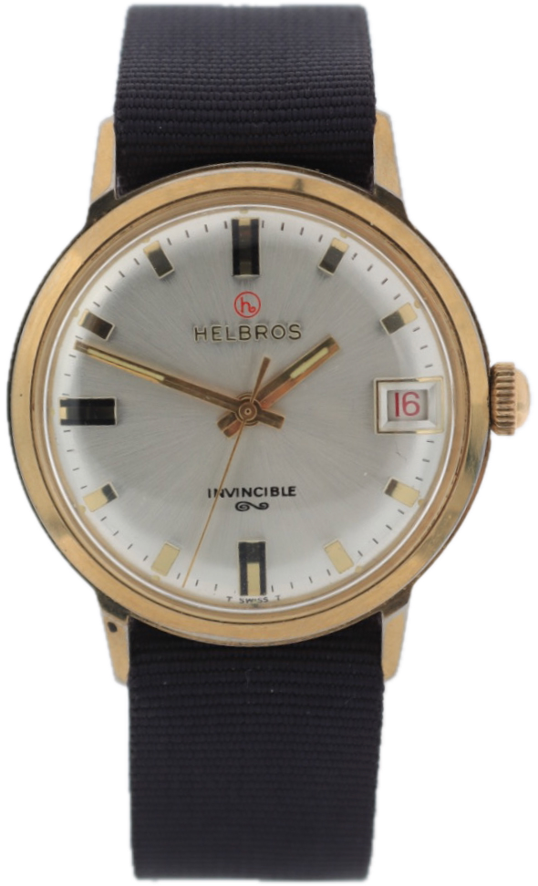 Vintage Helbros Sunburst Date Men's Mechanical Wristwatch FHF 96-4 Gold Tone