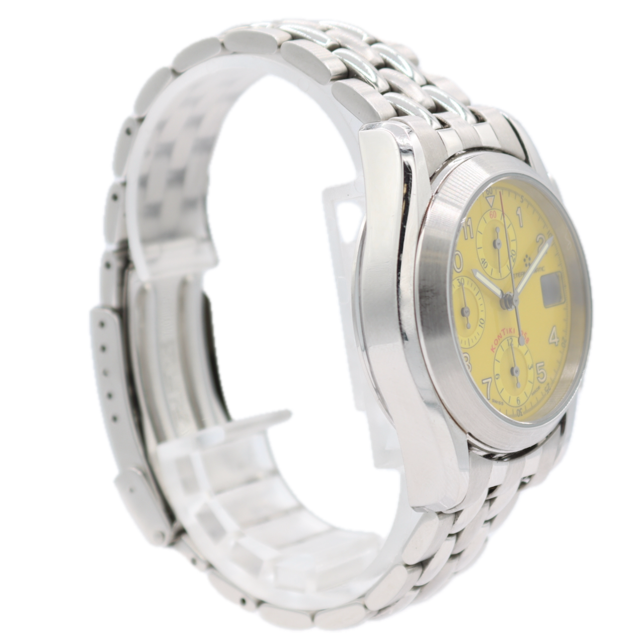 37mm Eterna Kontiki 1958 Yellow Dial Men's Chronograph Wristwatch Swiss Steel