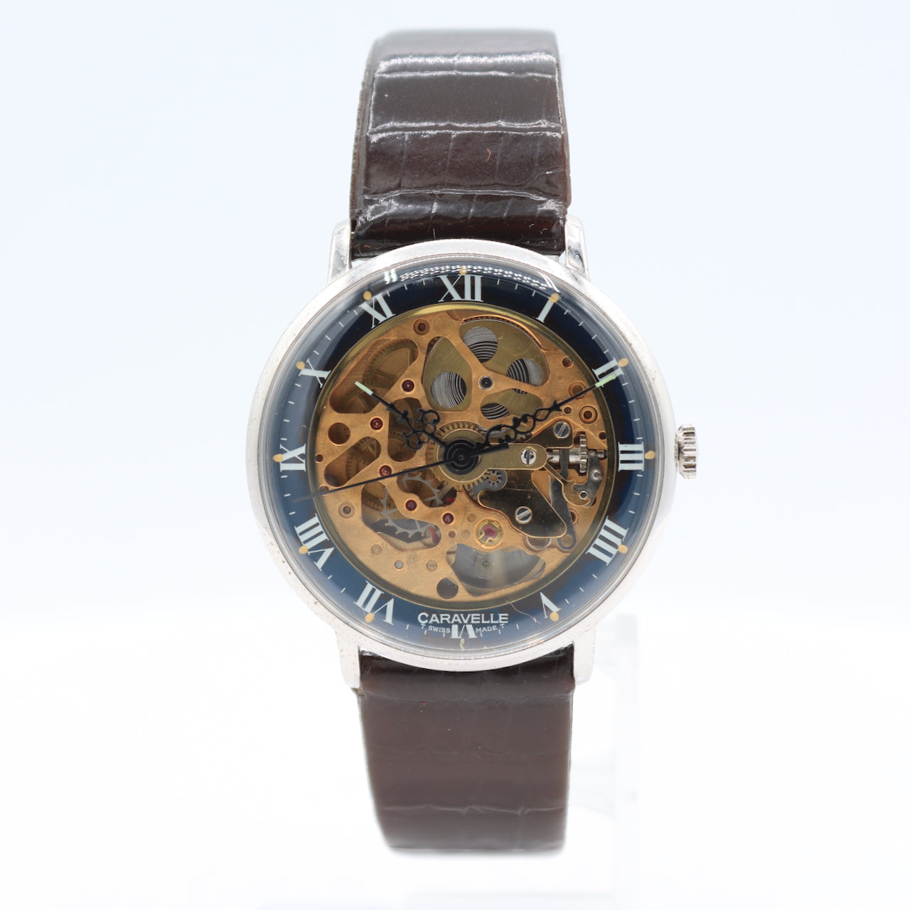 Vintage 34mm Caravelle Skeleton Dial Men's Mechanical Wristwatch 1241.50 Runs