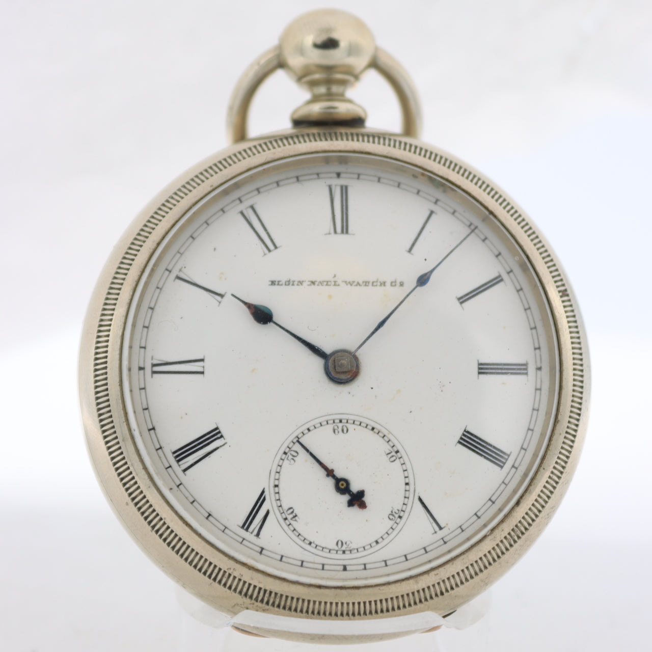 Antique 18 Size Elgin Key Wind Pocket Watch Grade 7 Nickel Silver USA Running