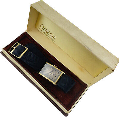 Vintage Omega Men's Mechanical Wristwatch 19.4 18k Solid Gold Tank Wire Lug wBox
