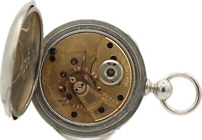 Antique 18S Hampden Congress Street 11 Jewel Key Wind Pocket Watch Silverine