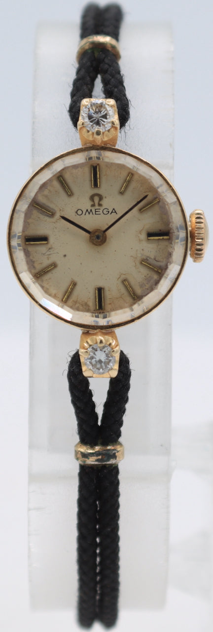 Vintage Omega Diamond Cocktail Ladies Mechanical Wristwatch 485 Swiss 14k Gold