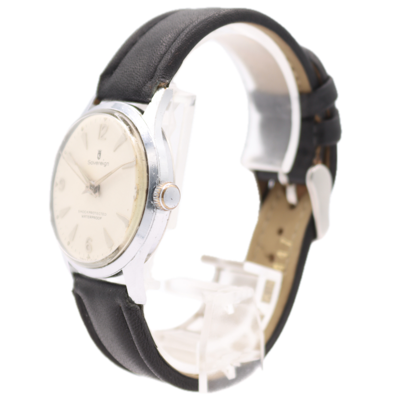 Vintage 34mm Sovereign Shock Protected Men's Mechanical Wristwatch Swiss Chrome