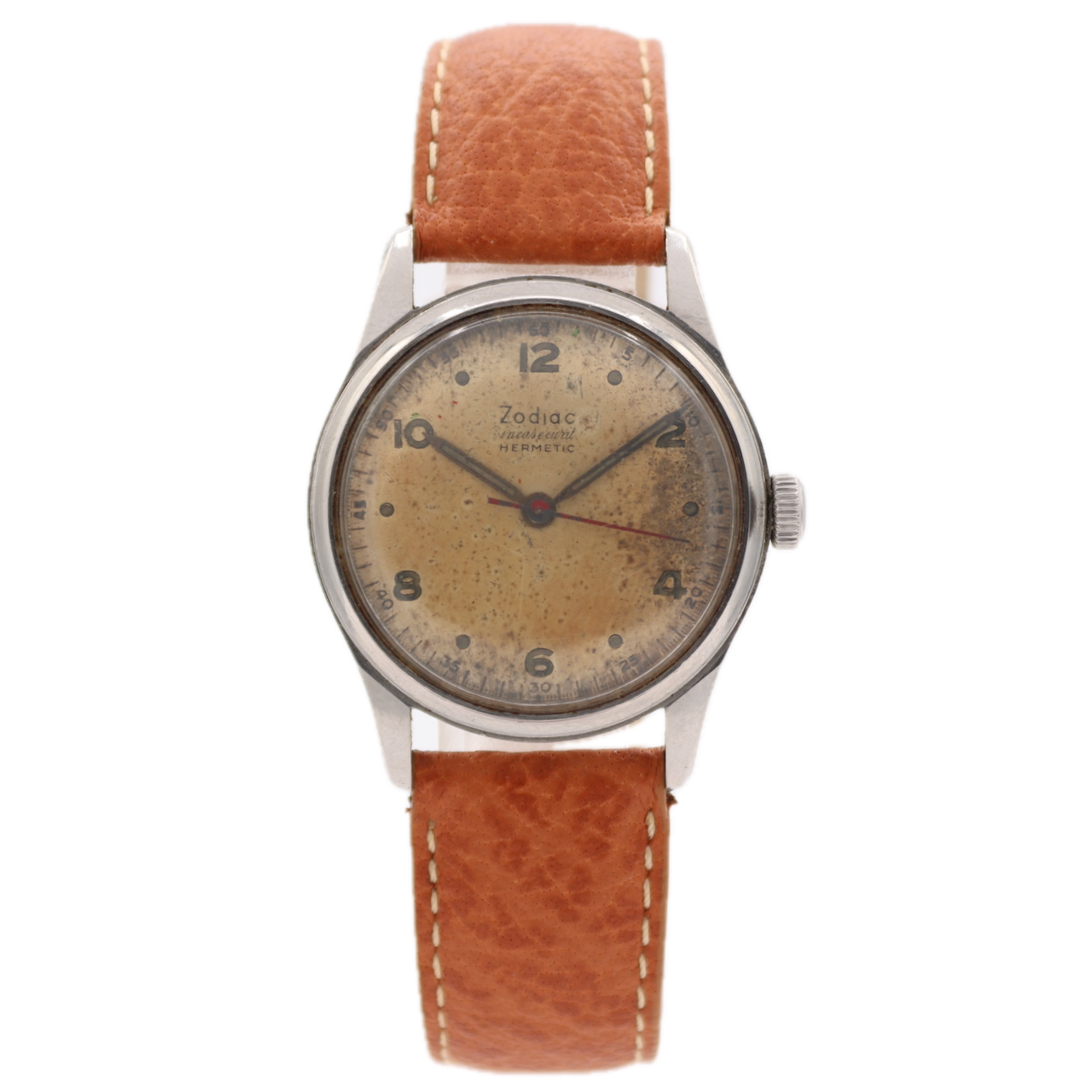 Vintage 31.5mm Zodiac 799 Hermetic 17J Men's Mechanical Wristwatch Swiss Steel