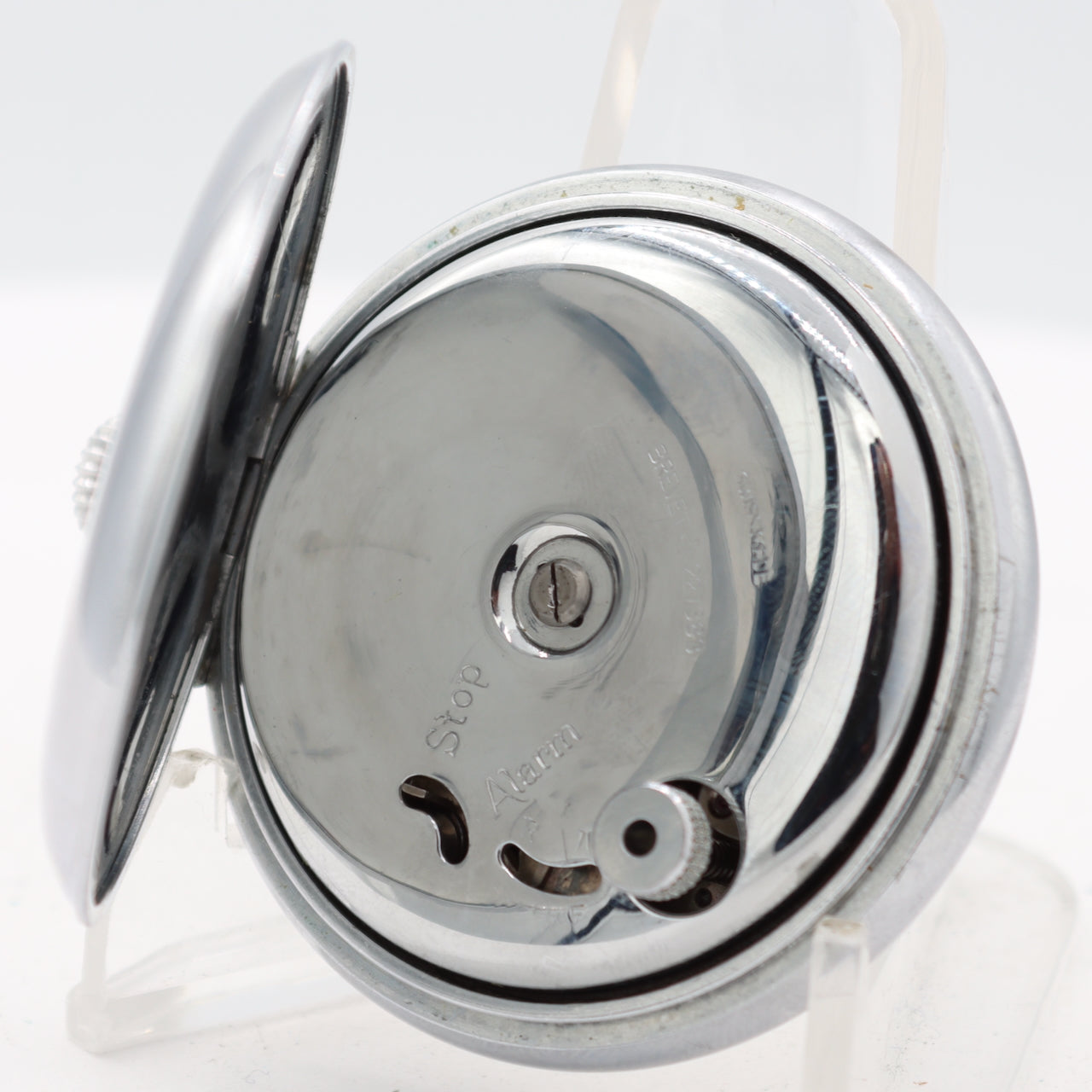 Antique 54mm Solora Mechanical Alarm Pocket Watch Chrome Plated Swiss Made
