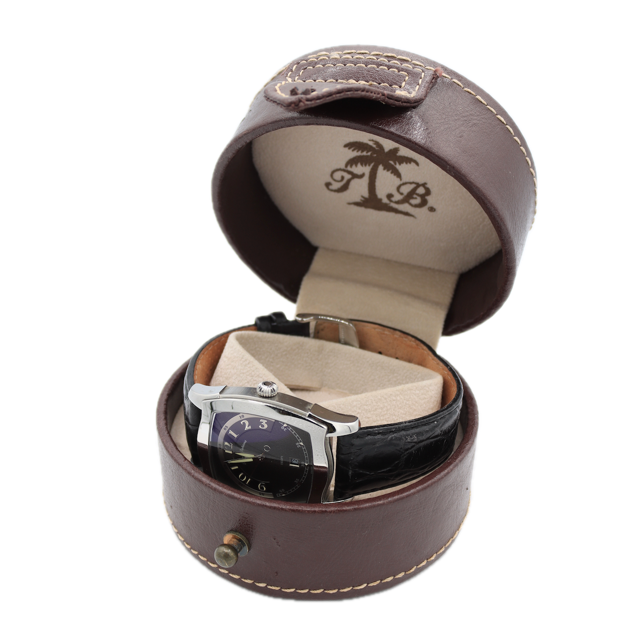 Tommy Bahama TB1091 F329 Tonneau Date Men's Quartz Wristwatch Steel w/ Box