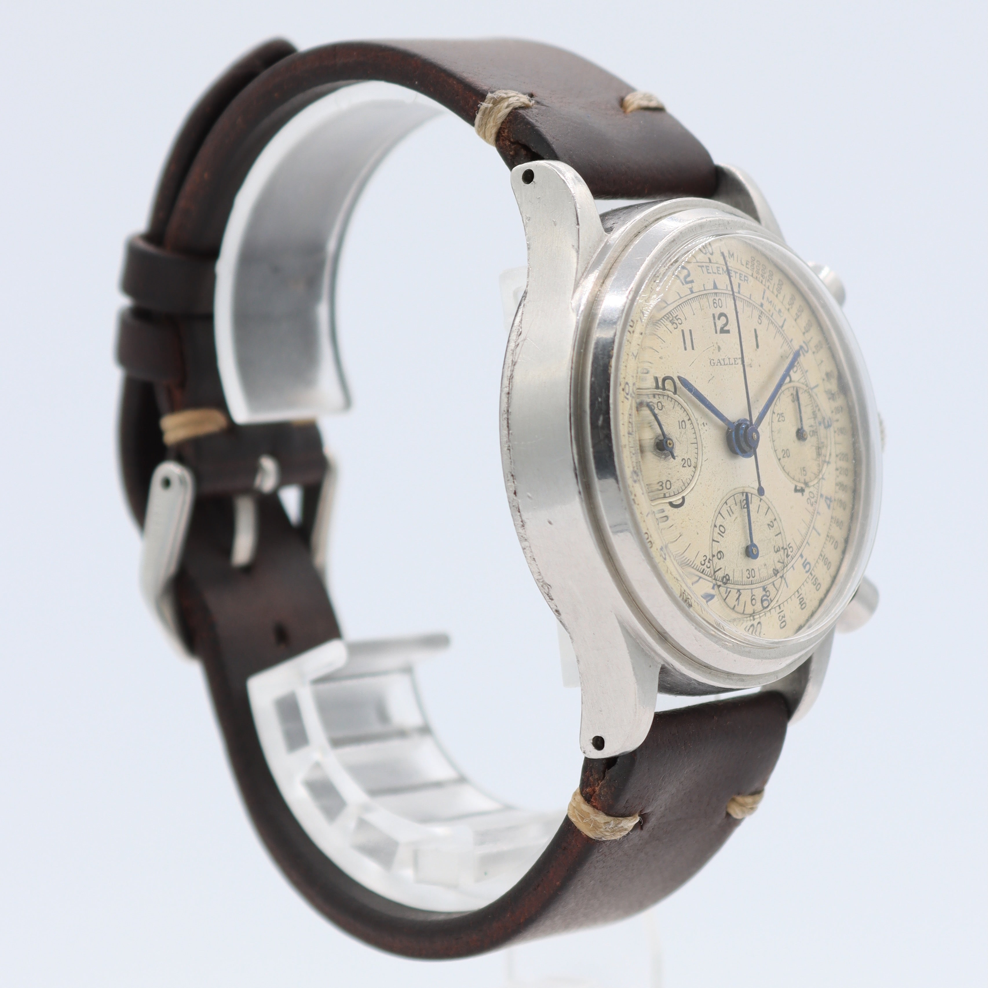 Vintage 38mm Gallet Chronograph Men's Mechanical Wristwatch Valjoux 71 Steel