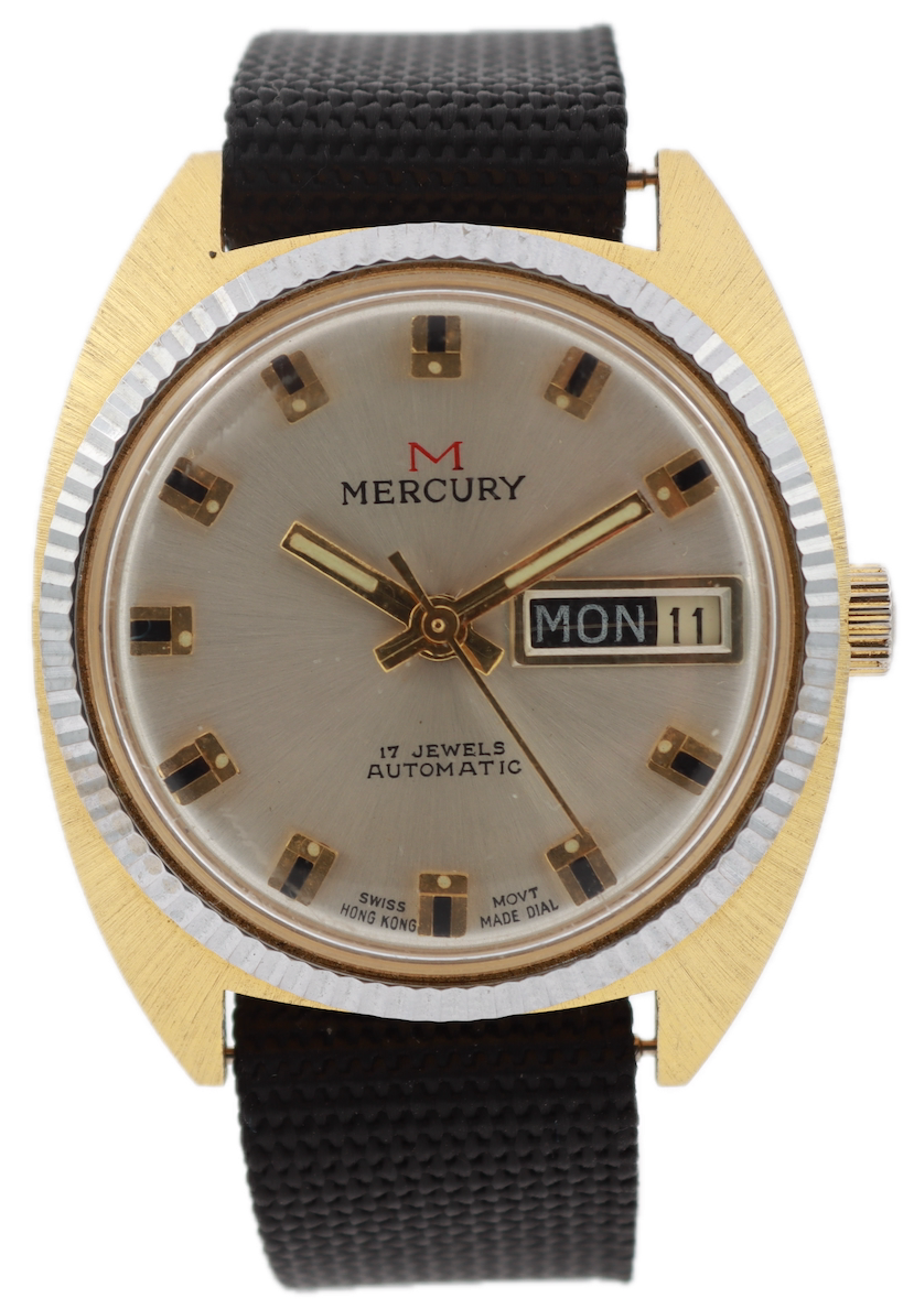 Vintage Mercury Fluted Day Date Men's Automatic Wristwatch 758 Swiss Gold Tone