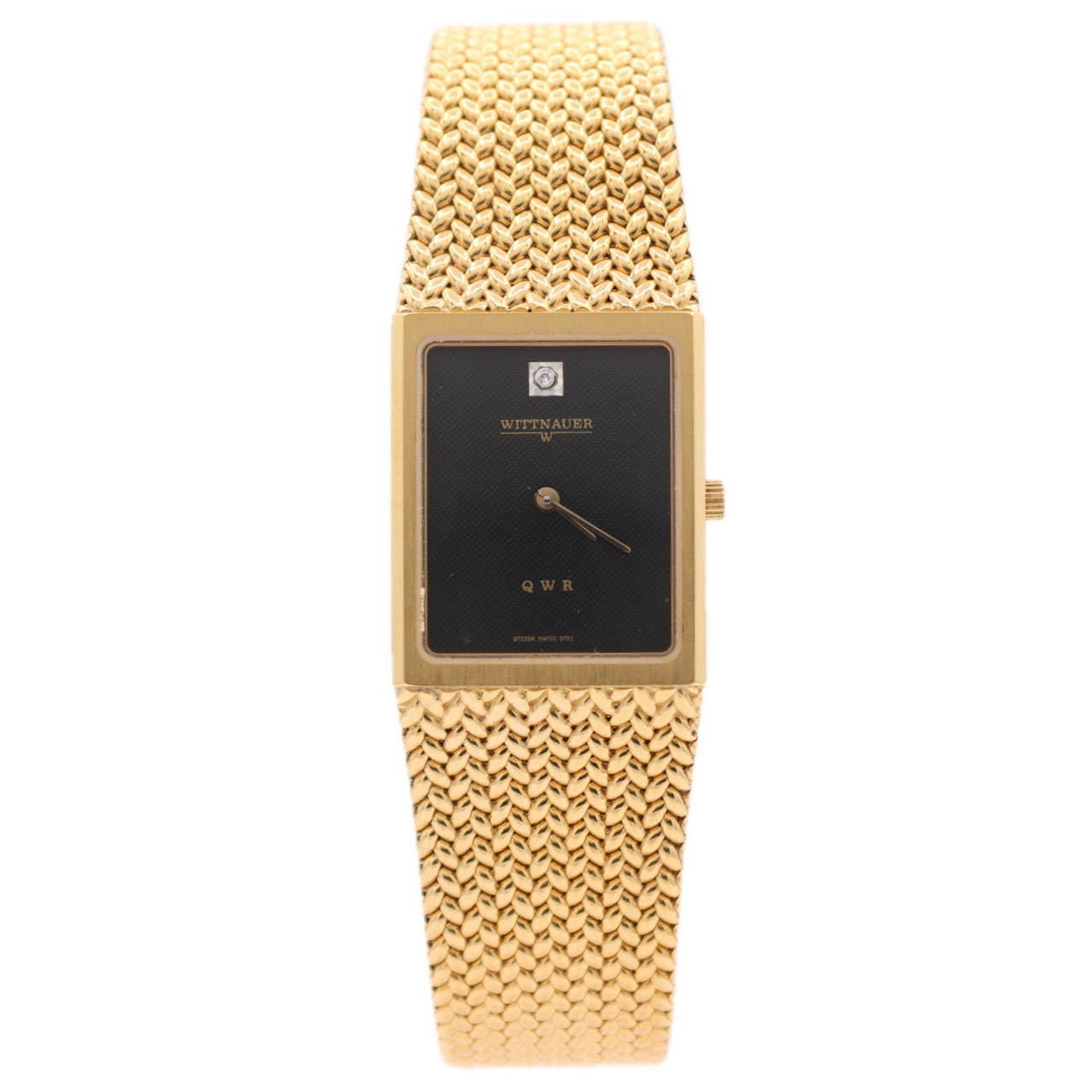 22.5mm Wittnauer 9782 Tank Style Men's Quartz Wristwatch Gold Tone Diamond 12