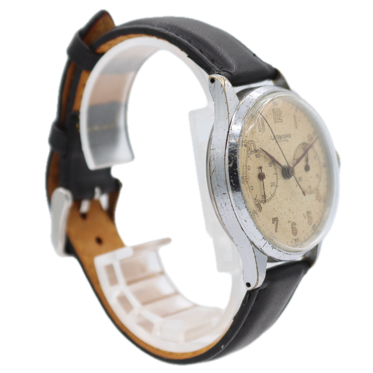 Vintage 35mm Leonidas Big Eye Men's Chronograph Wristwatch Swiss Steel