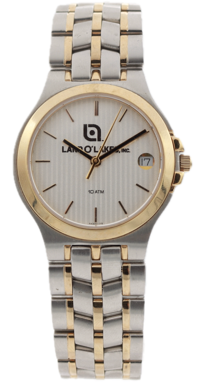 Vintage Land o' Lakes Tapesty Dial Men's Quartz Wristwatch Stainless Steel