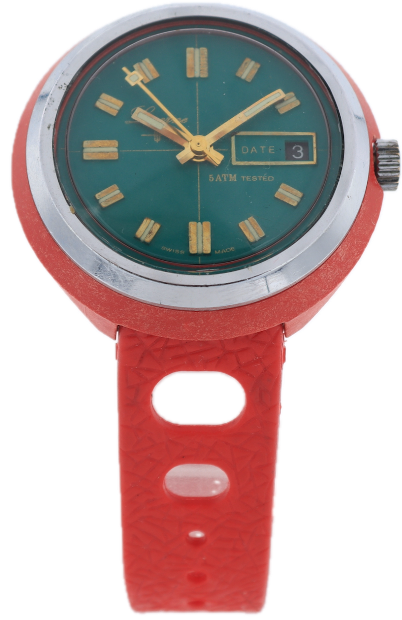 Vintage Lucerne Green Crosshair Dial Men's Mechanical Wristwatch Swiss