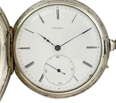 Antique 55mm Early Longines George Agassiz Hunter Pocket Watch Coin Silver Rare