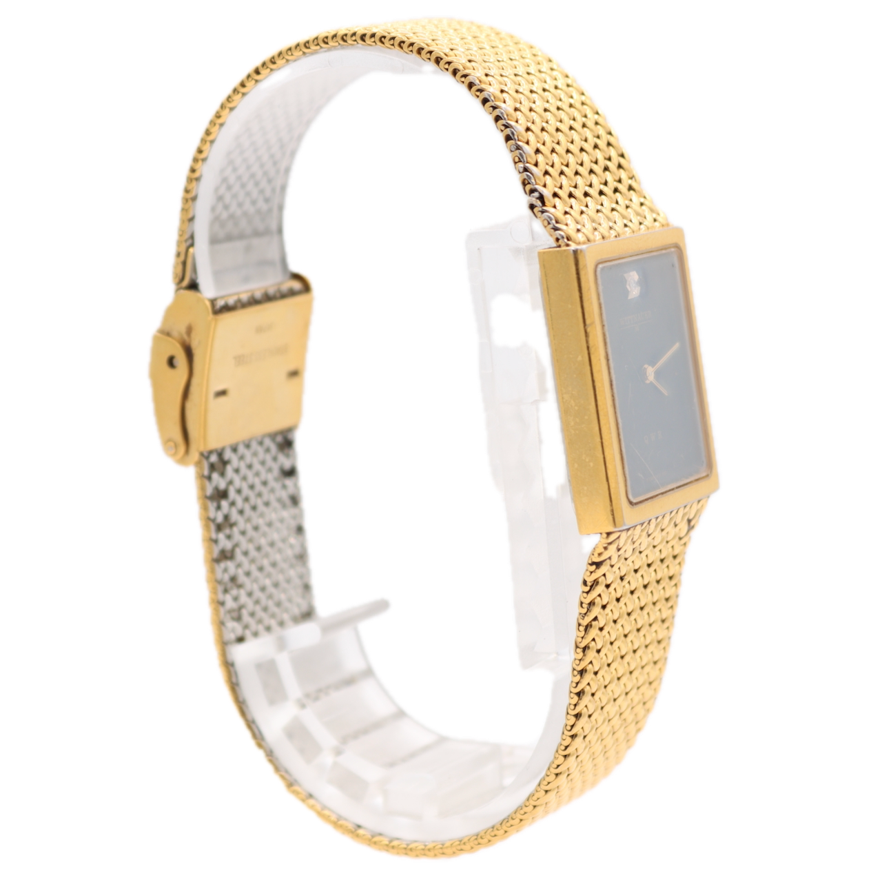 22.5mm Wittnauer 9782 Tank Style Men's Quartz Wristwatch Gold Tone Diamond 12