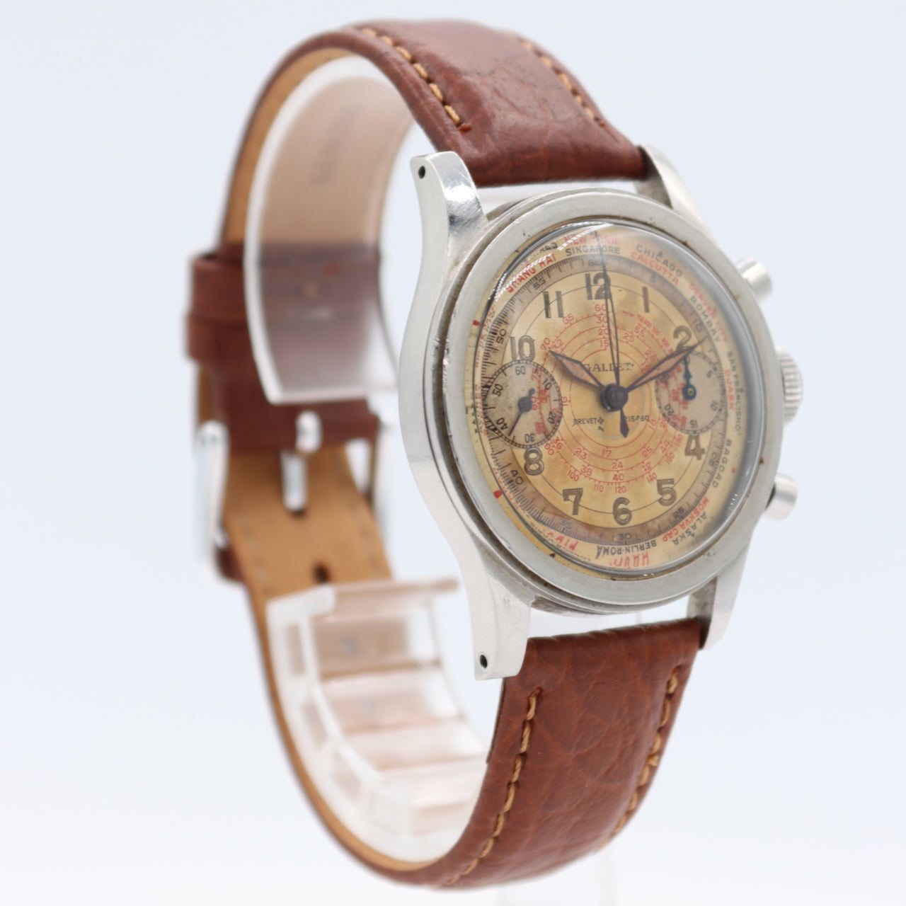 Vintage 34mm Gallet Flying Officer Men's Chronograph Wristwatch Steel First Gen