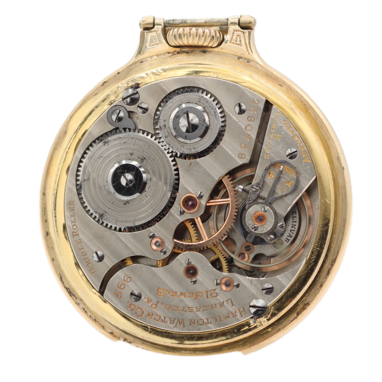 Vintage 18s 1933 Hamilton Bar Over Crown 21j Railroad Pocket Watch 992E 10k GF