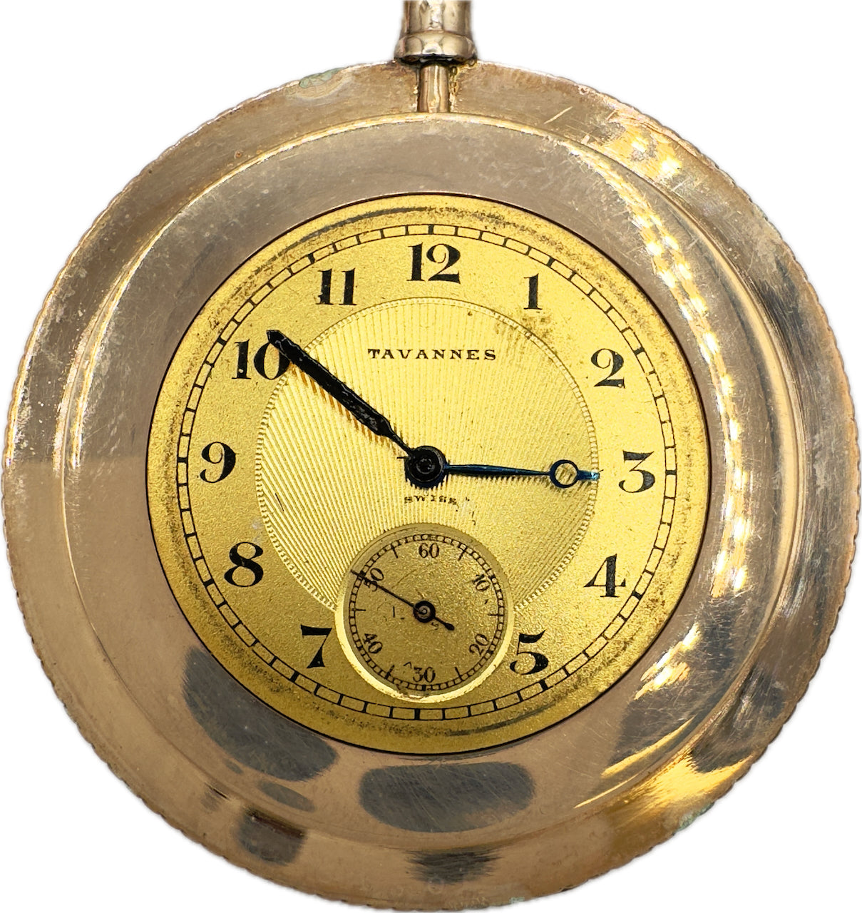Antique Tavannes Thin Engine Turned Coin Style Case Pocket Watch Gold Filled