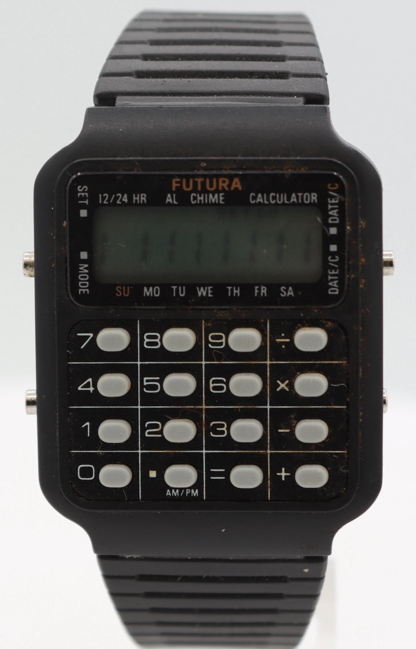 Vintage Futura Calculator Men's Quartz LCD Wristwatch Hong Kong Steel & PVD