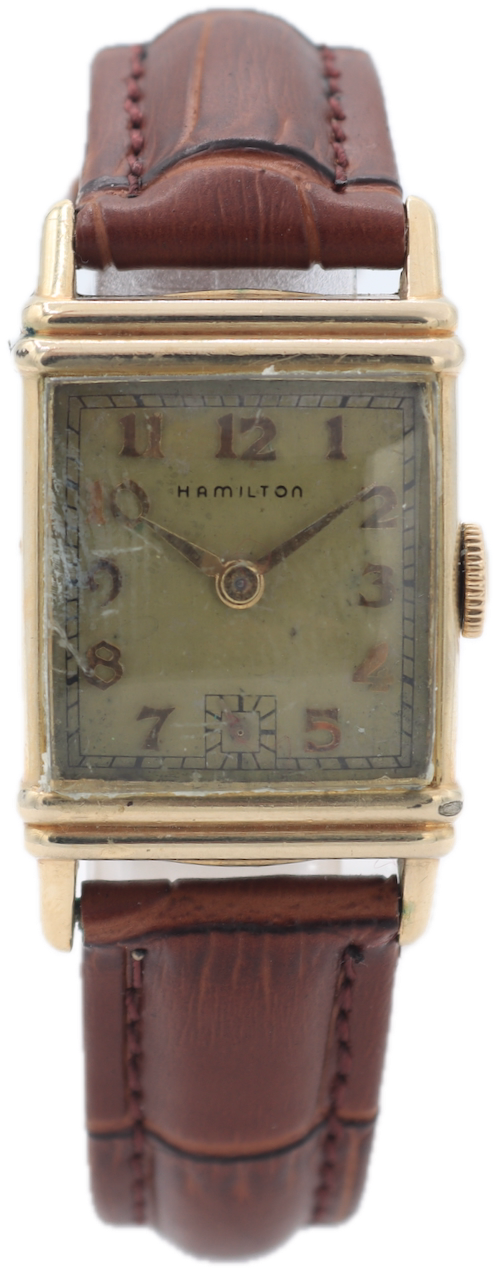 Vintage Hamilton Rectangular Deco Men's Mechanical Wristwatch 982 USA 14k GF