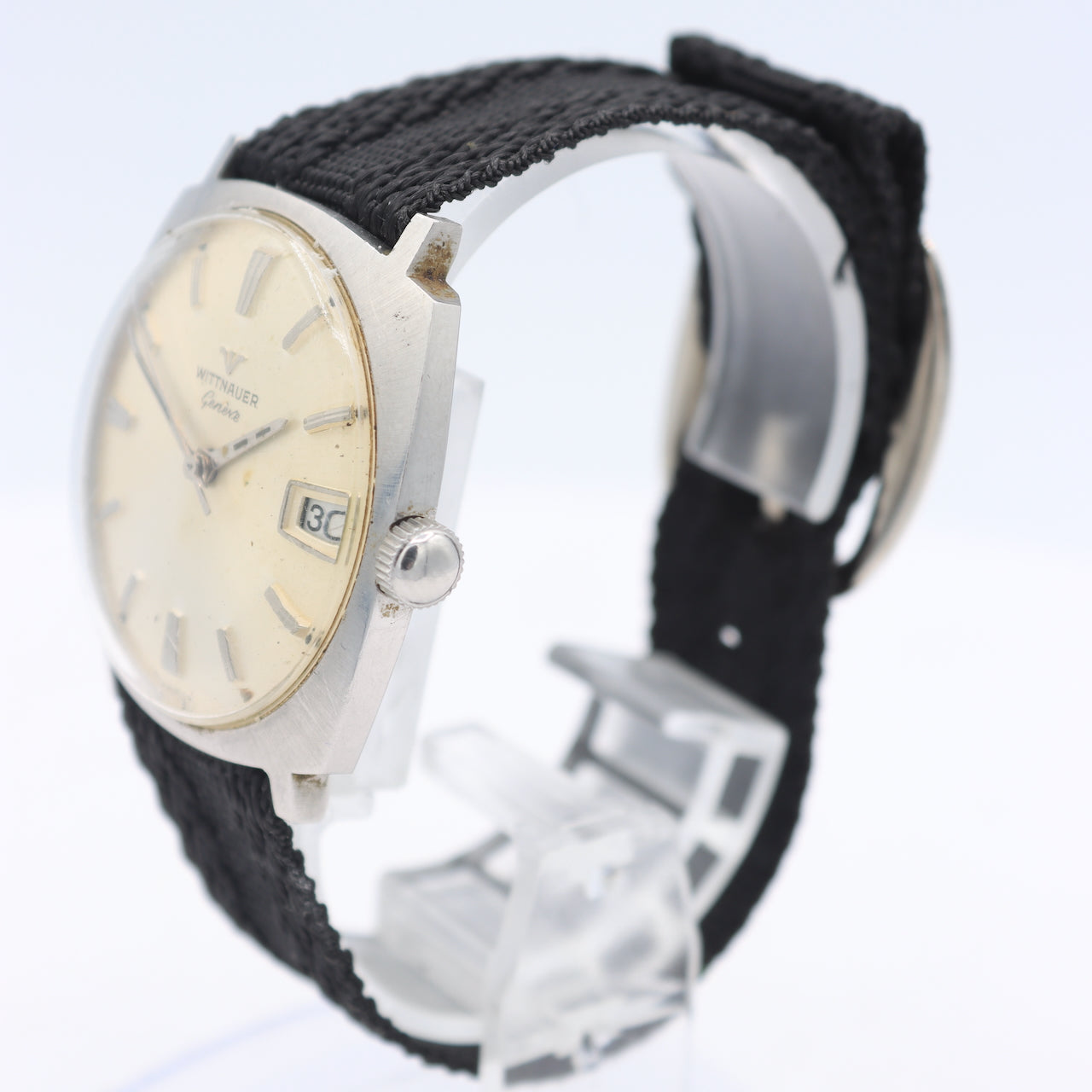 Vintage Wittnauer Sunburst Cushion Men's Mechanical Wristwatch Swiss Steel