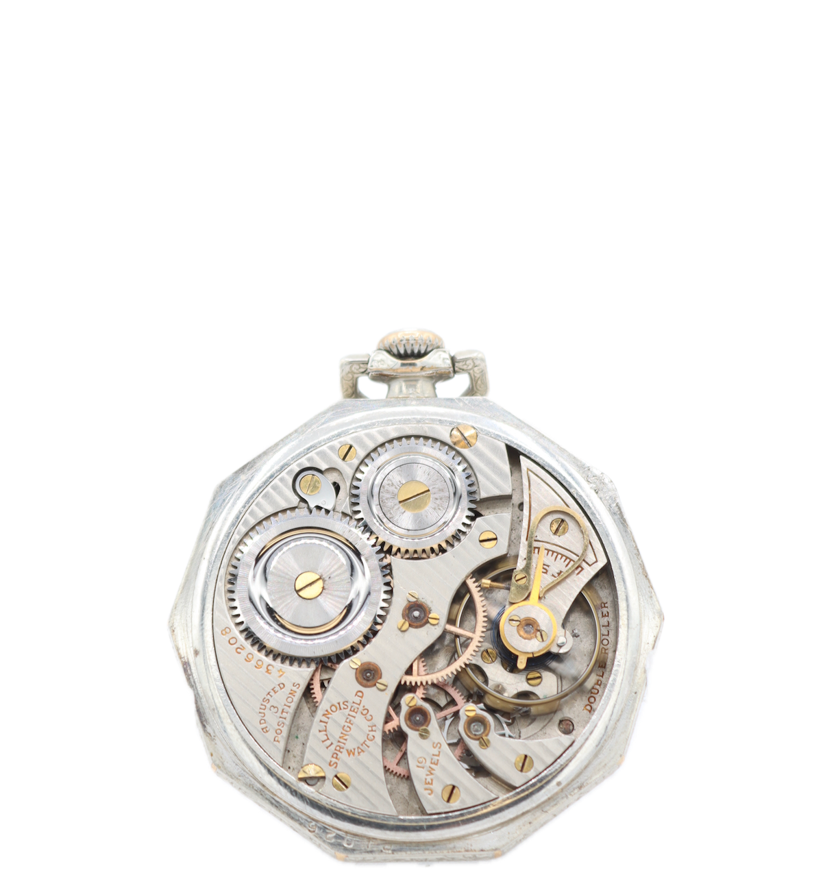 Antique 12s Illinois Decagonal 19 Jewel Pocket Watch 406 White Gold Filled