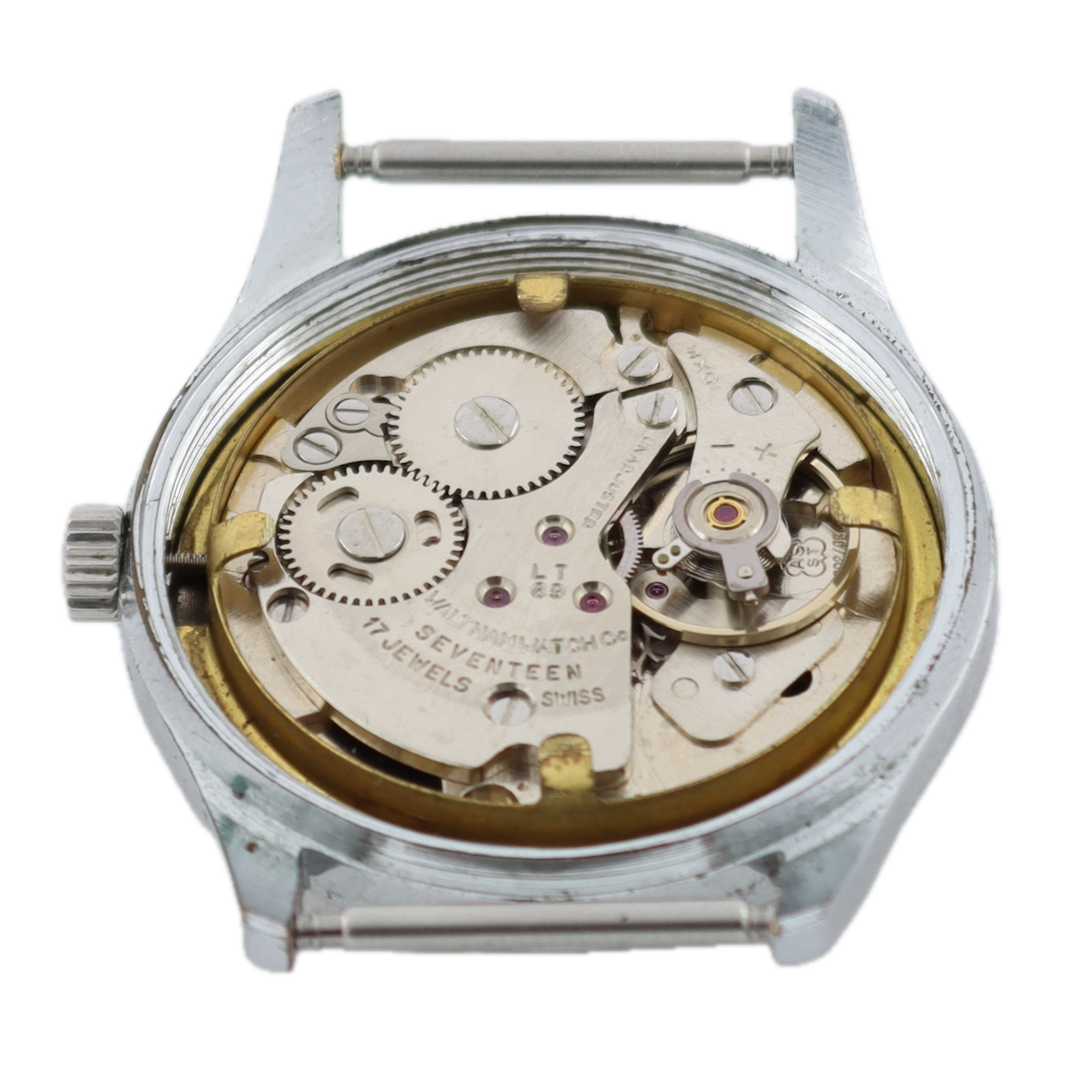 Vintage Waltham Red Pointer Date Men's Mechanical Wristwatch Swiss Chrome Plated