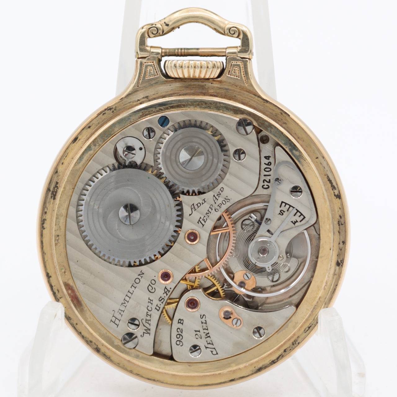 Vintage 1941 Hamilton Bar Over Crown 21j Railroad Pocket Watch 992B 10k GF