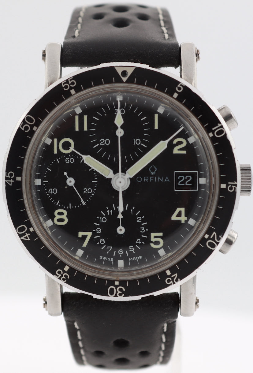 Vintage Orfina Black Racing Men's Automatic Chronograph Wristwatch Valj 7750