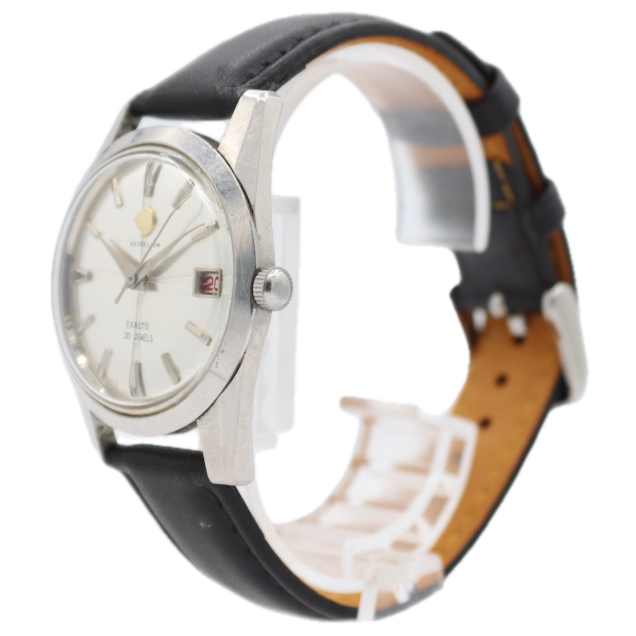 Vintage 34mm Golden Lion Exacto Date Men's Automatic Wristwatch Swiss Steel