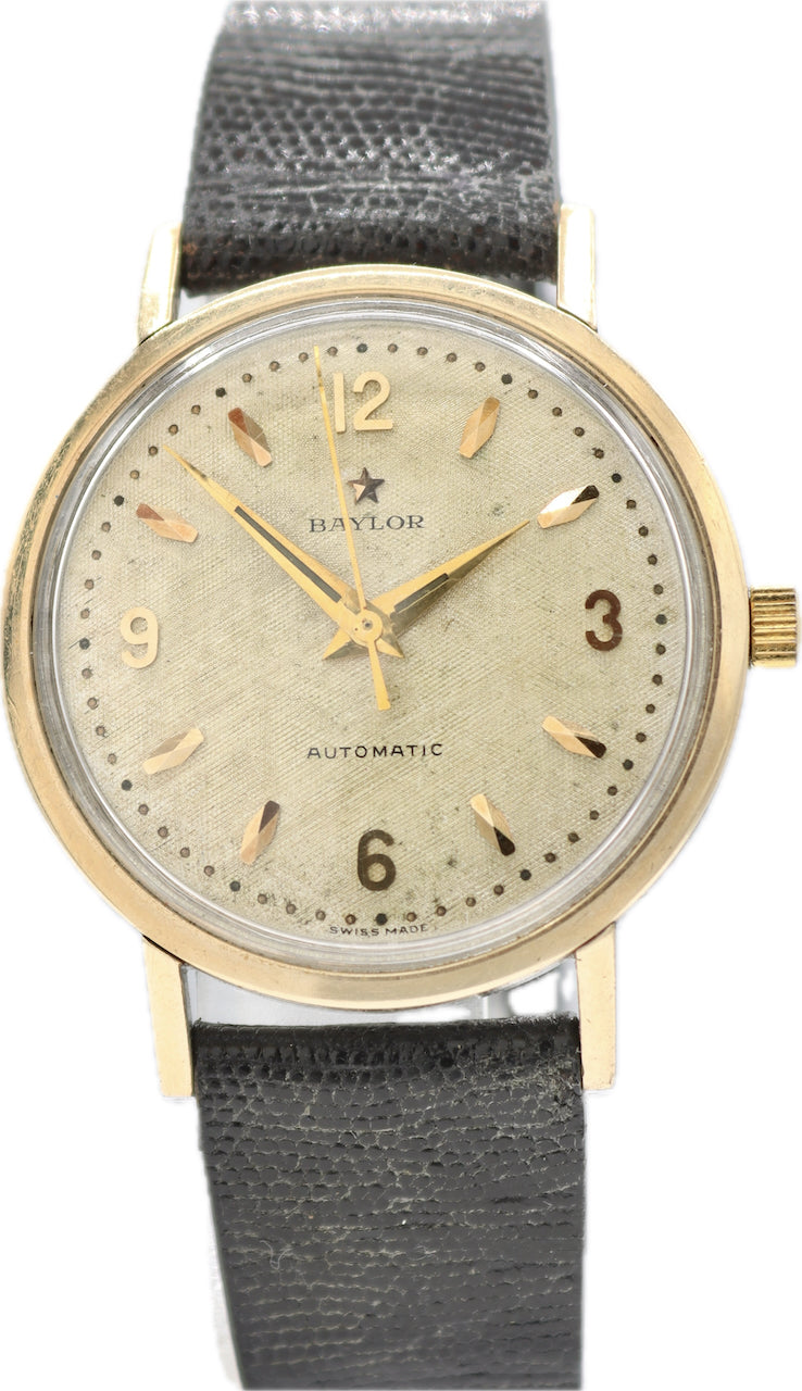 Vintage 34mm Baylor Linen Dial Men's Automatic Wristwatch Swiss Gold Capped
