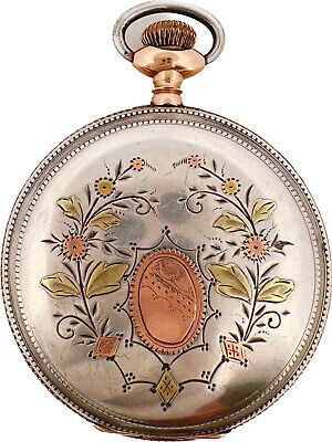 Antique 16S Plymouth Hunter Pocket Watch 171 Sterling Multi Color&Tri-Color Gilt