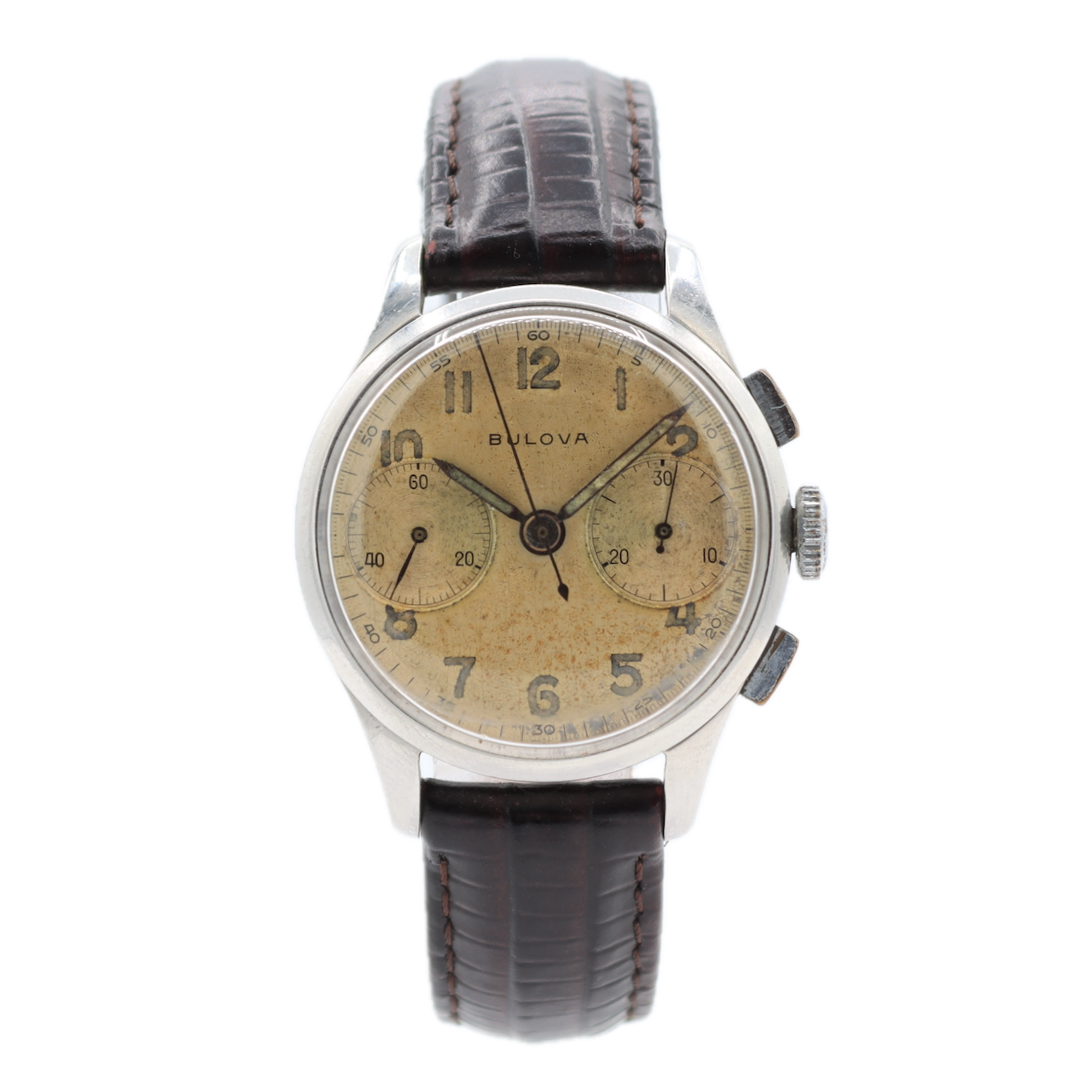 Vintage 32mm Bulova 13AK Men's Chronograph Wristwatch Valjoux 23 Swiss Steel