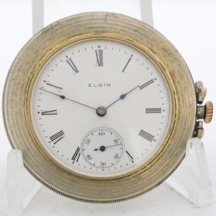 Antique 6s 1905 Elgin Pinstriped 7 Jewel Mechanical Hunter Pocket Watch 286