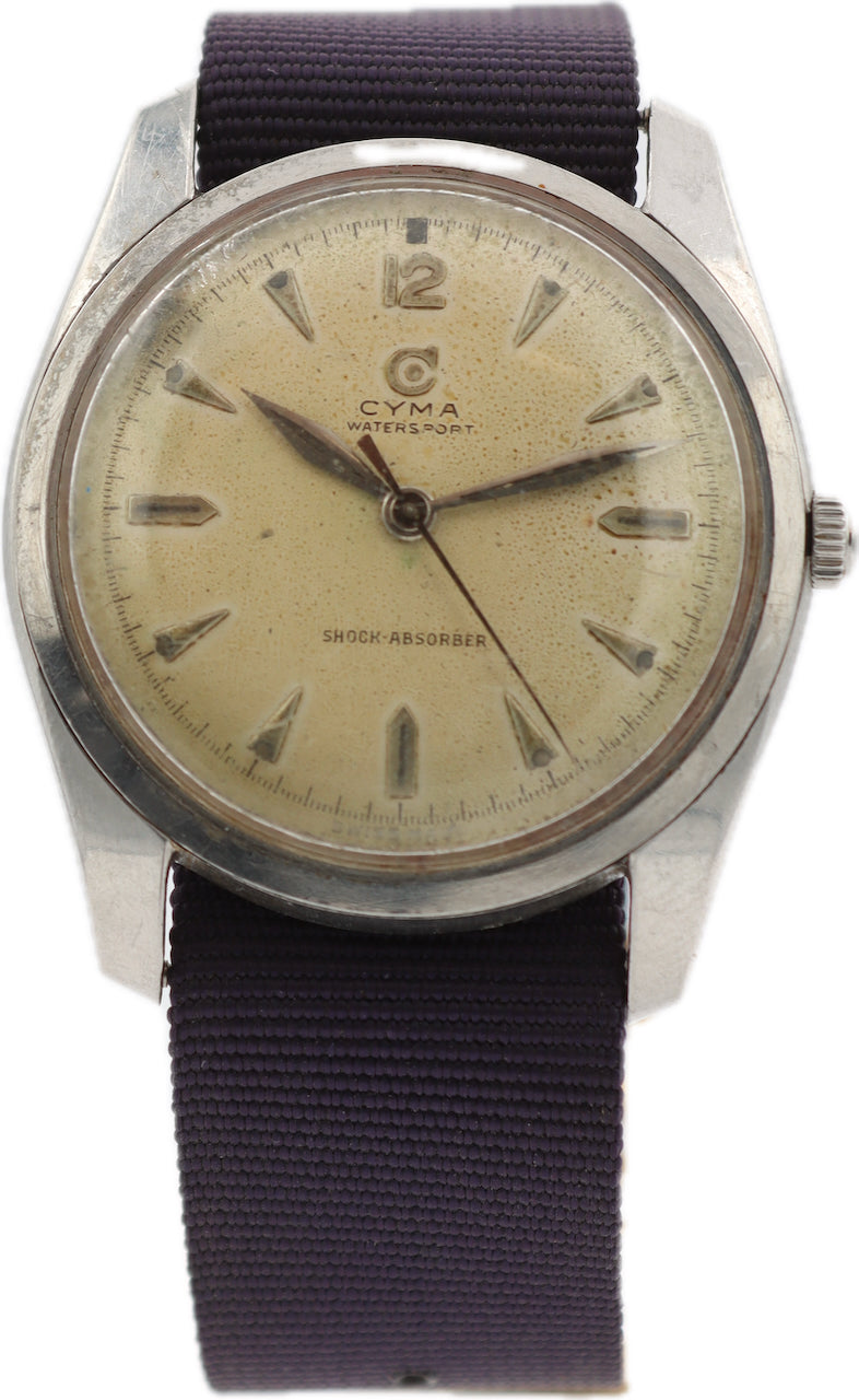 Vintage 34mm Cyma 1094 Watersport Men's Mechanical Wristwatch 459 Swiss Steel