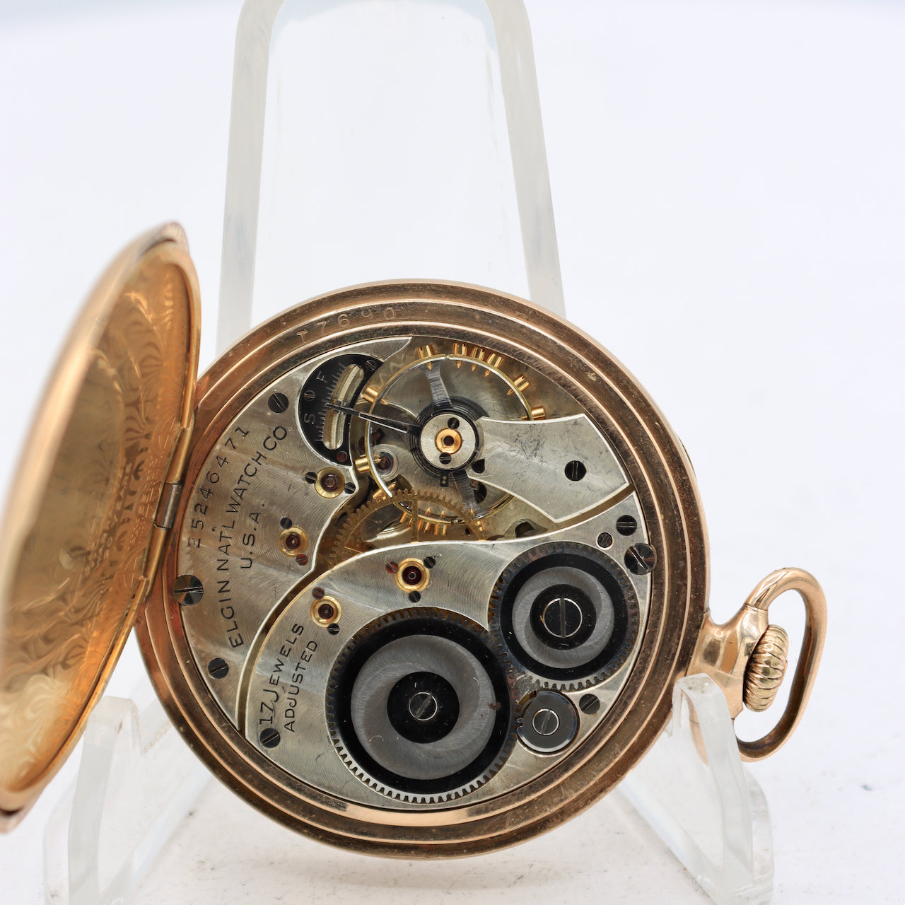 Antique 12s 1923 Elgin Streamline 17 Jewel Pocket Watch 384 Full set USA