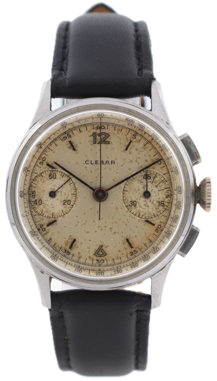 Vintage Clebar Bi Compax Men's Chronograph Wristwatch Swiss Stainless Steel